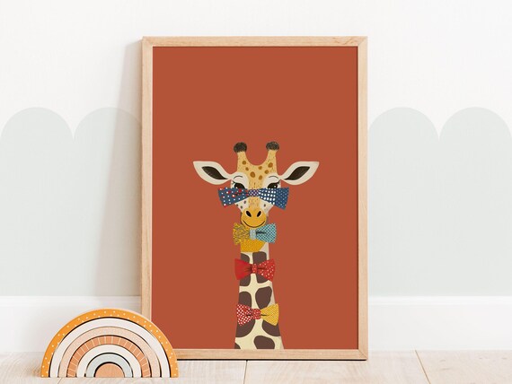 Giraffe With Bow Ties Funny Nursery Animal Art Terracotta Print