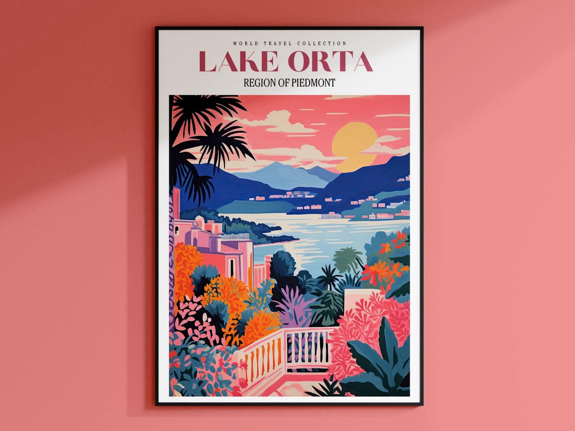Lake Orta Travel Poster Italy Wall Art City Poster Colorful Wall Art Trendy Wall Art Gallery Wall Print Italy Painting Orta Print