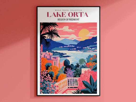 Lake Orta Travel Poster Italy Wall Art City Poster Colorful Wall Art Trendy Wall Art Gallery Wall Print Italy Painting Orta Print