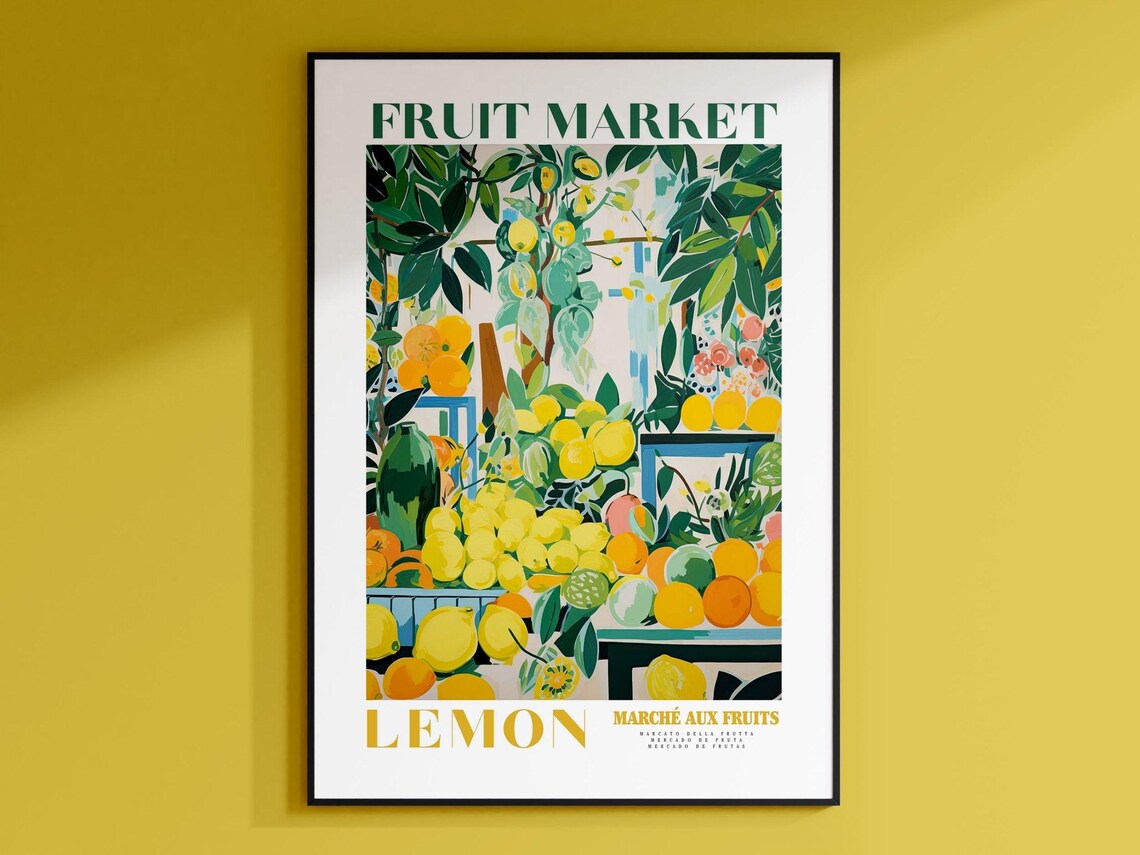 Lemon Fruit Market Vintage Poster, Fruit Art
