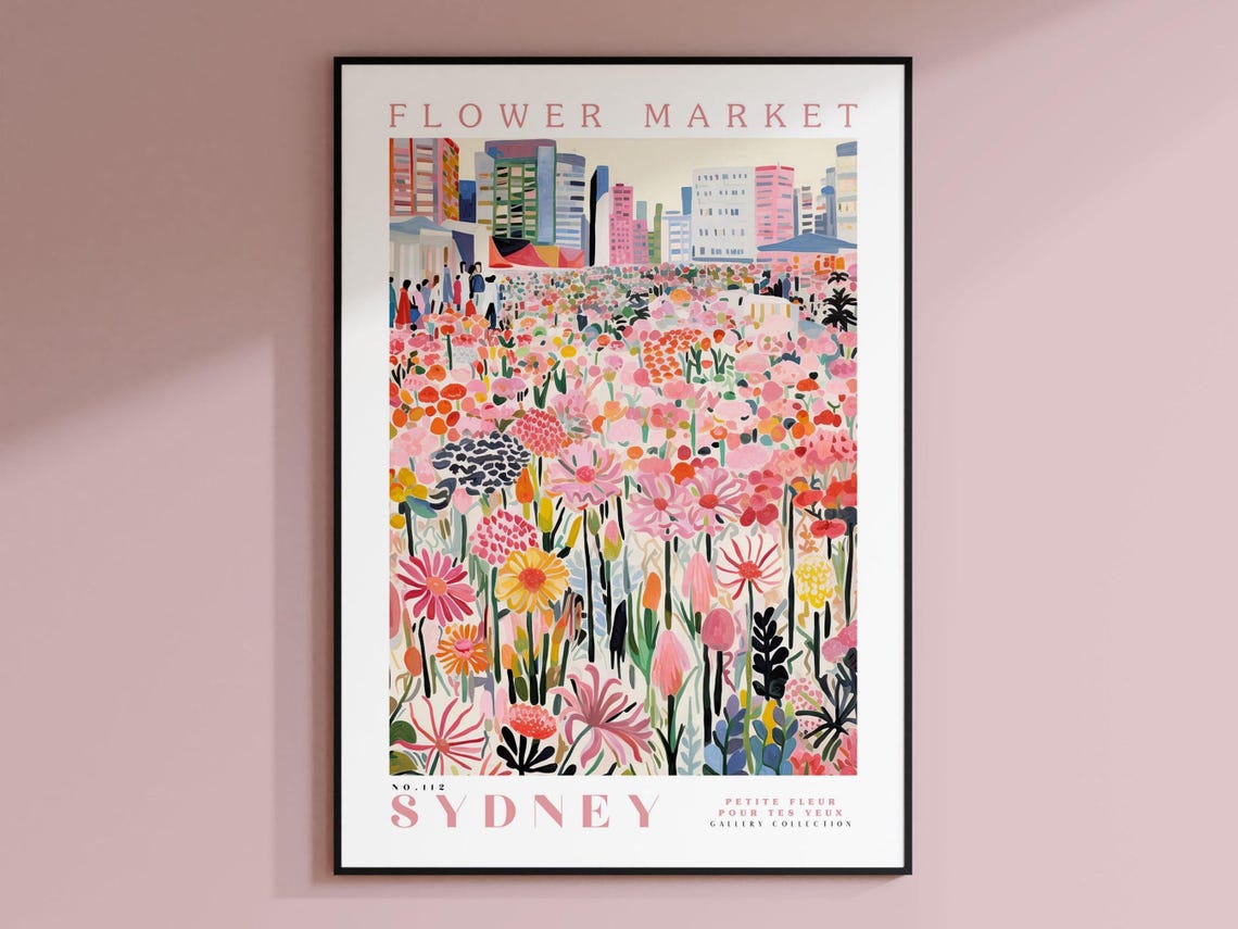 Sydney Flower Market Travel Poster, Botanical Art
