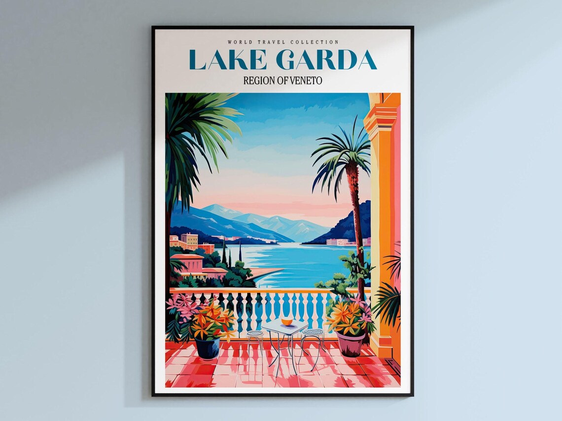 Lake Garda Travel Poster, Italy Landscape