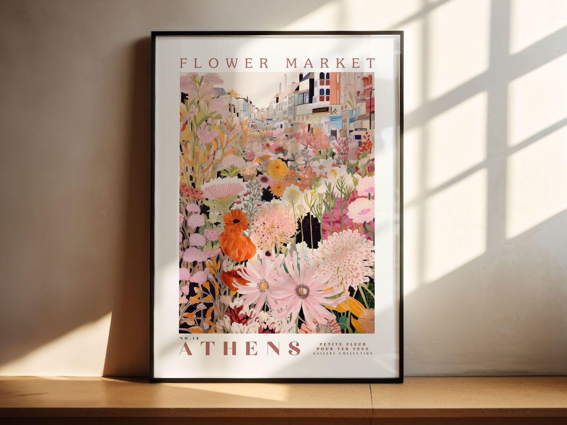 Athens Flower Market Travel Poster, Botanical Art - Image 2