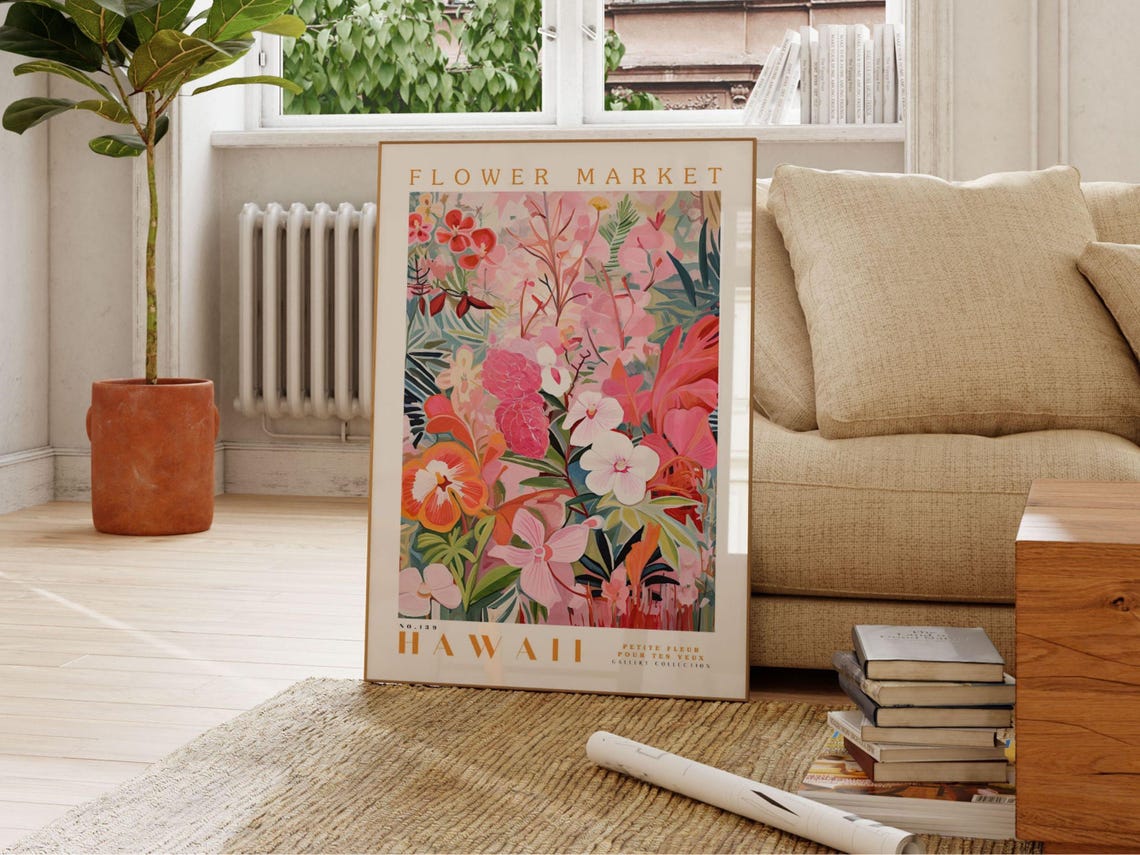 Hawaii Flower Market Travel Poster, Botanical Art - Image 2