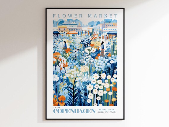 Copenhagen Flower Market Travel Poster, Botanical Art