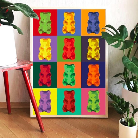 Colorful Gummy Bear Pop Art Poster Modern Wall Print Bright Candy Illustration Decor Fun Kitchen Artwork Gift For Friends