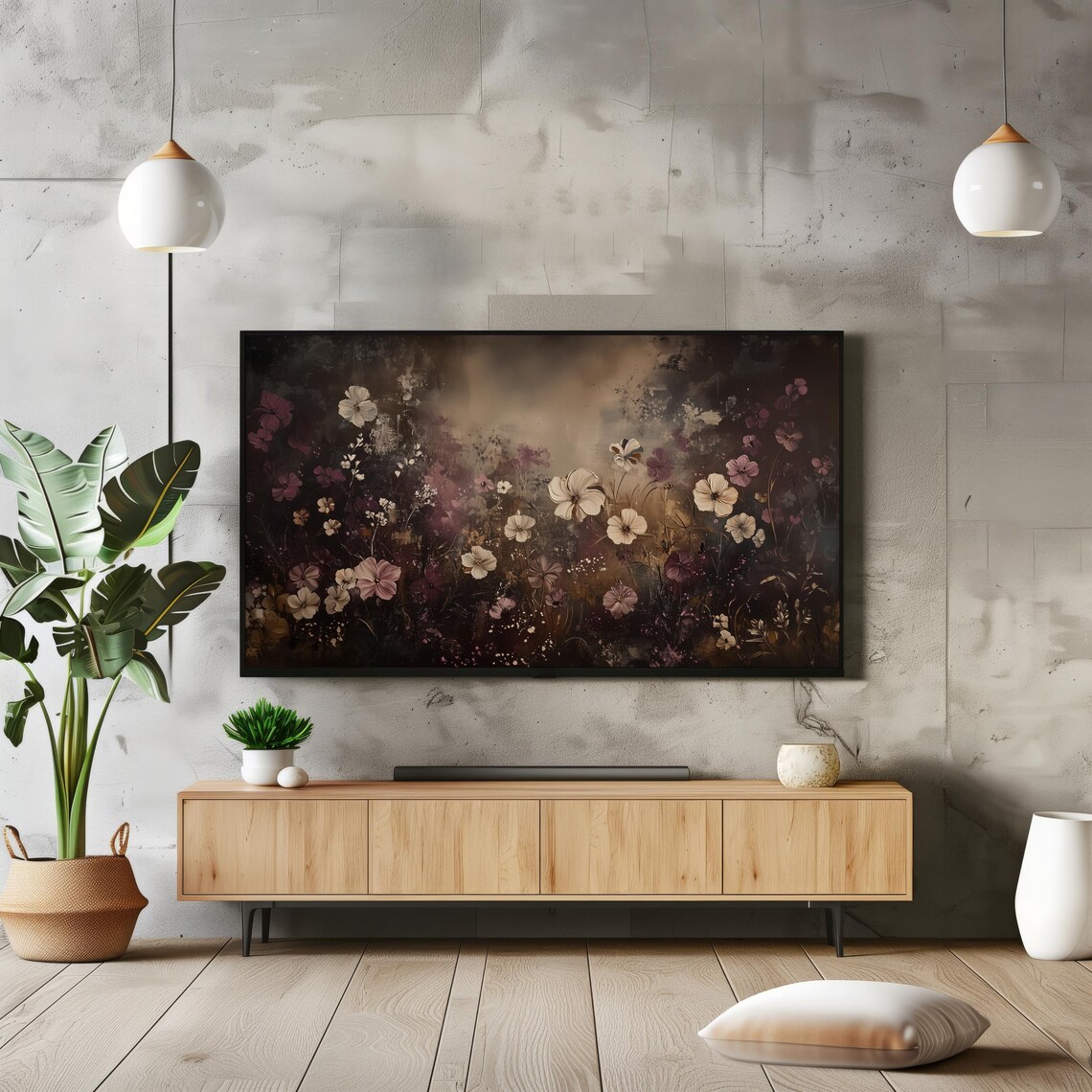 Dark Moody Wildflower Field At Night Misty Floral Oil Painting Poster - Image 2