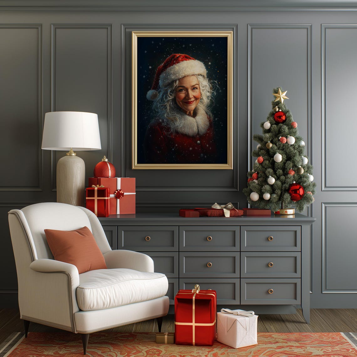 Vintage Christmas Mrs Claus Portrait Wall Art Christmas Oil Painting Moody Art Academia Claus Christmas Decor Winter Art A130 - Image 4