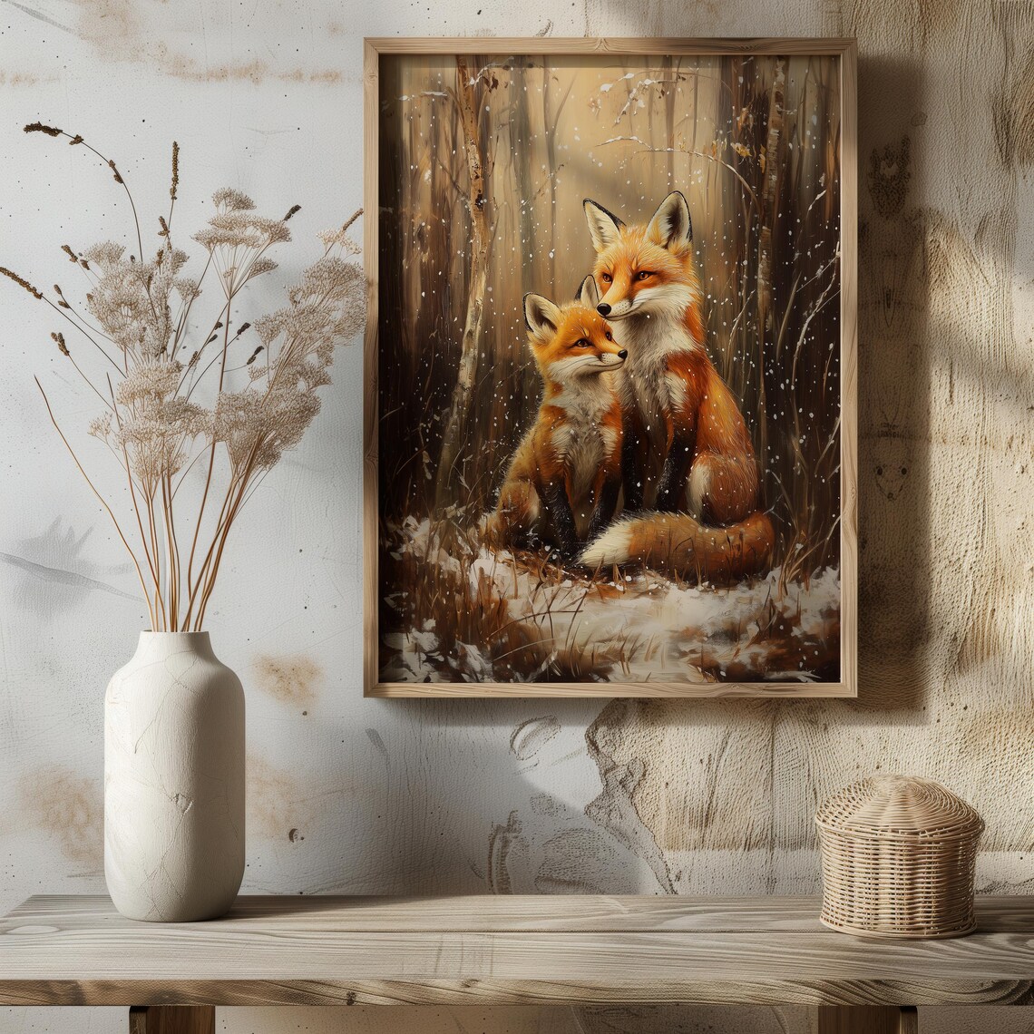 Red Fox Mother And Cub Cuddling In Snowy Woods Golden Art Poster - Image 4