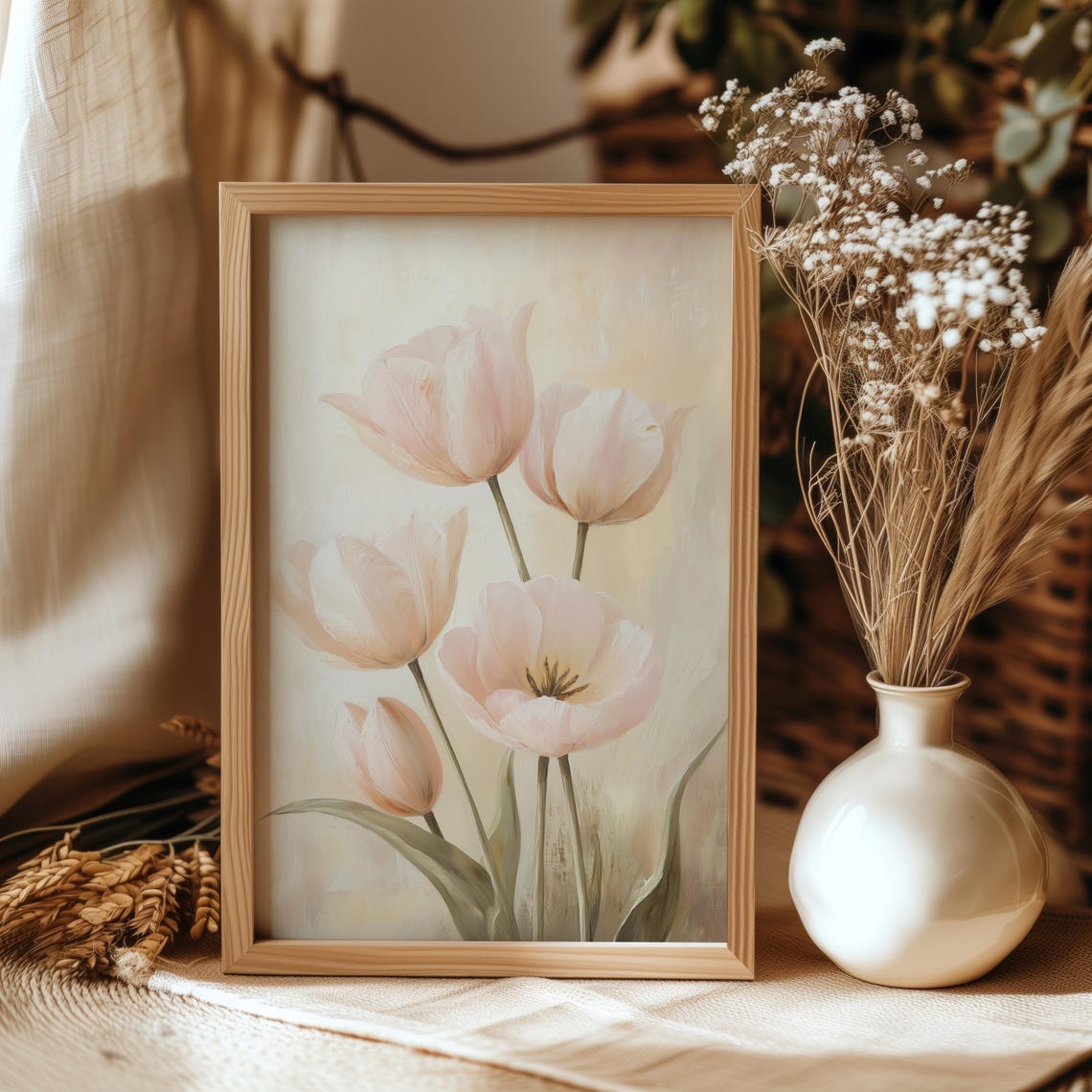 Soft Blush Pink Tulips In Morning Light Minimalist Floral Art Poster - Image 4