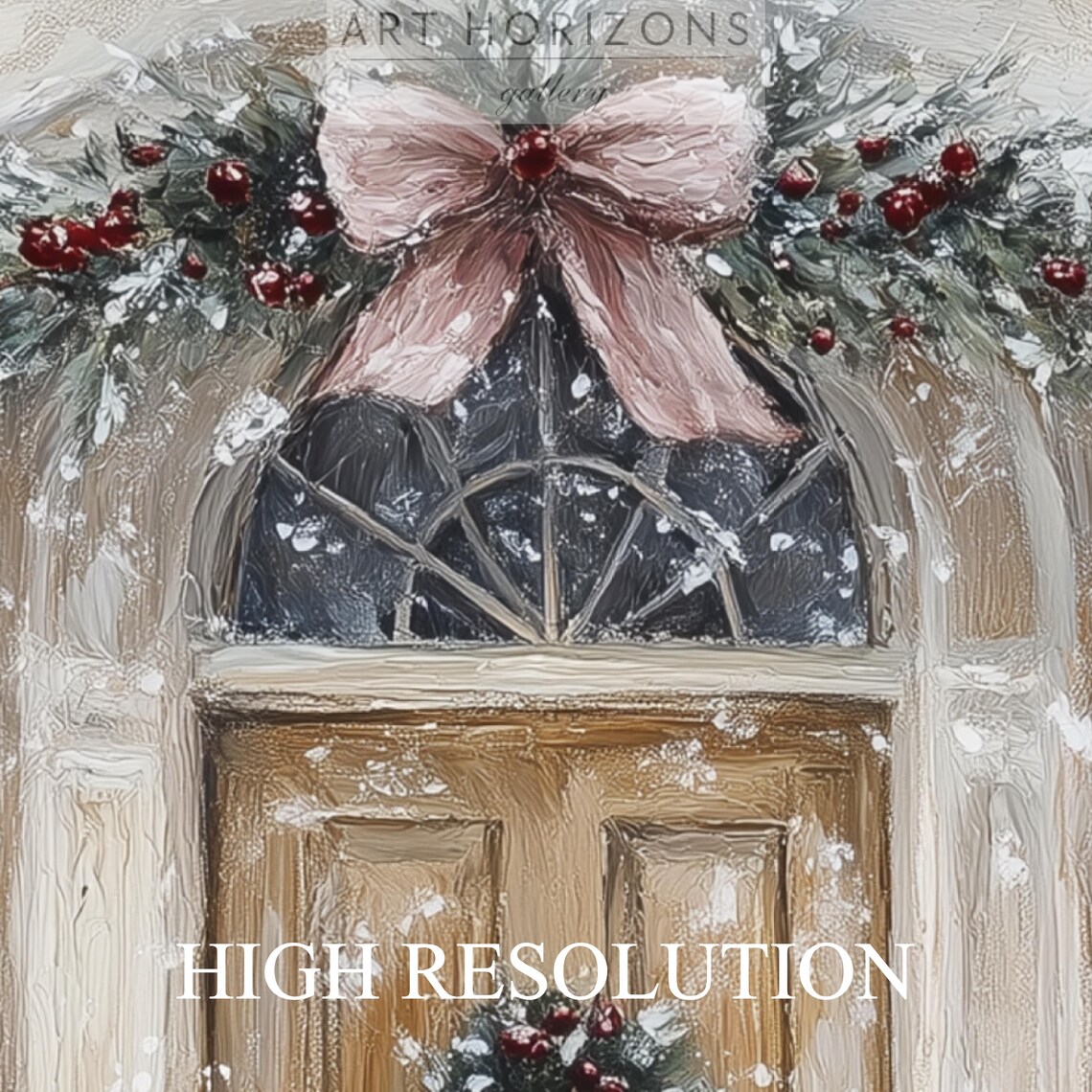 Christmas Front Door Wreath Snow Cozy Holiday Entrance Wall Art Print - Image 4