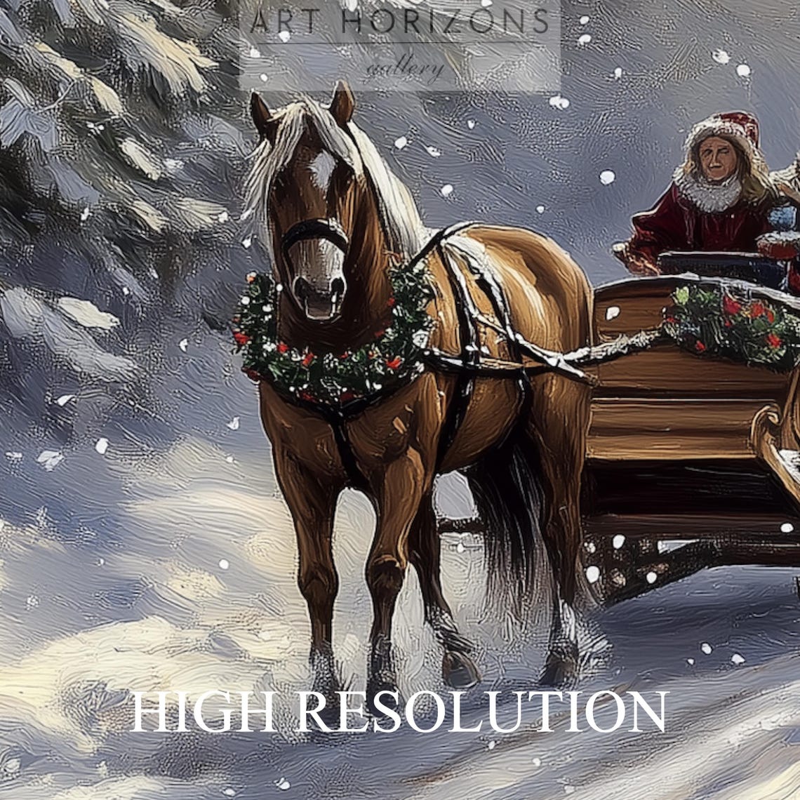 Country Winter Sleigh Ride Painting Wall Art Vintage Holiday Farmhouse Art Snowy Winter Horse Art Print A111 - Image 4