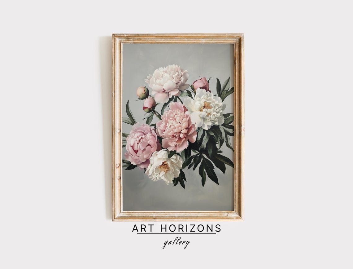 Blush Pink And White Peonies Bouquet Floral Still Life Art Poster