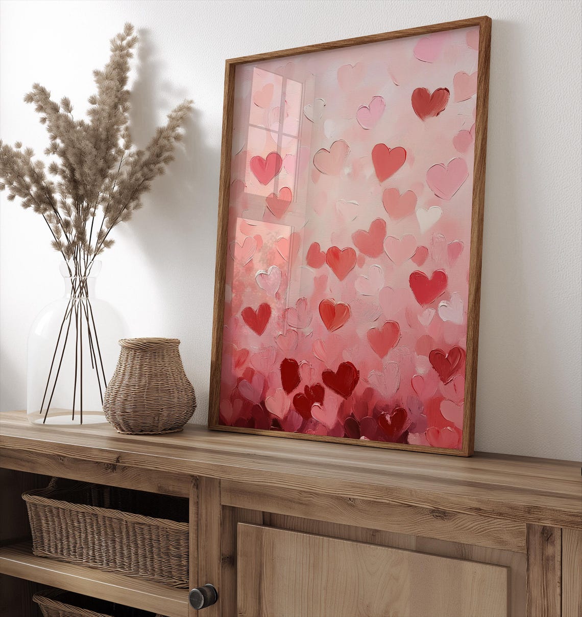Abstract Red Pink Hearts Textured Valentines Day Oil Painting Poster - Image 4