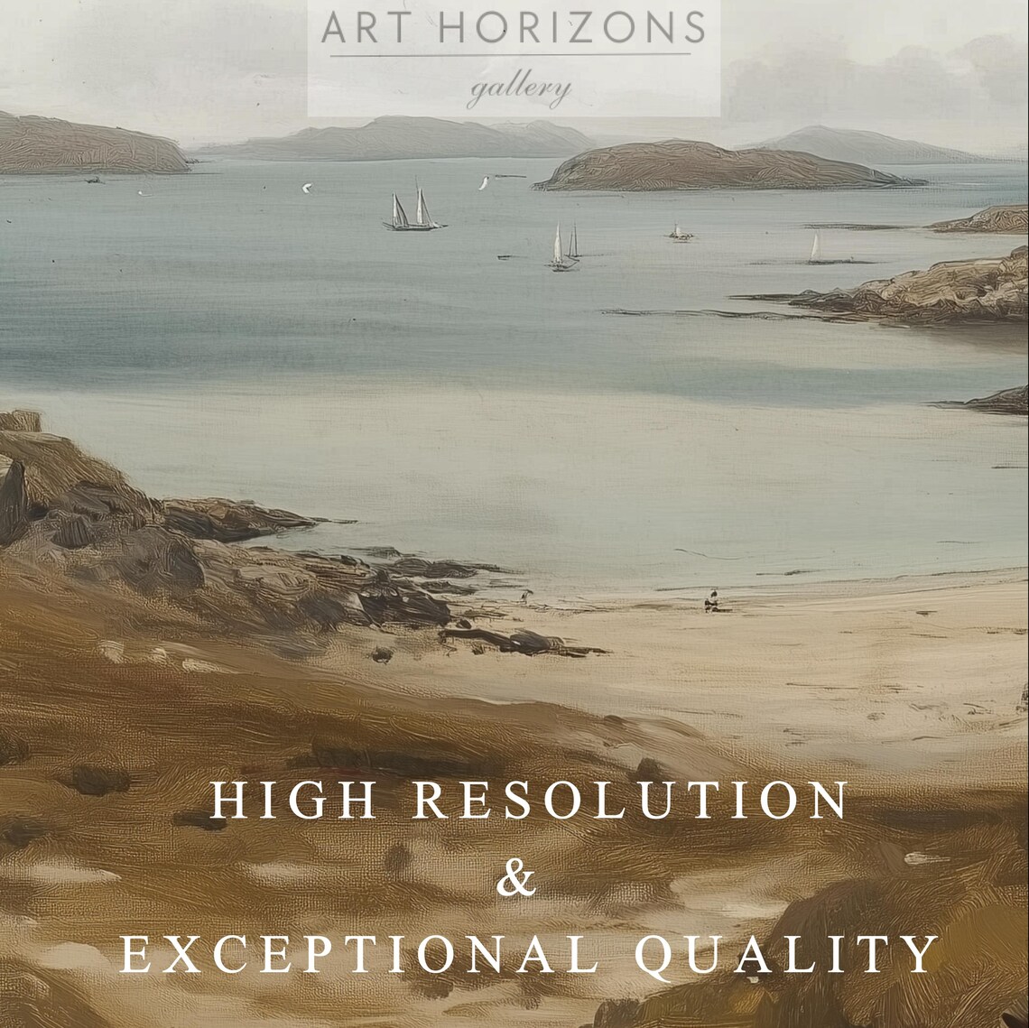 Muted Coastal Seascape With Sandy Beach And Distant Islands Vintage Poster - Image 3