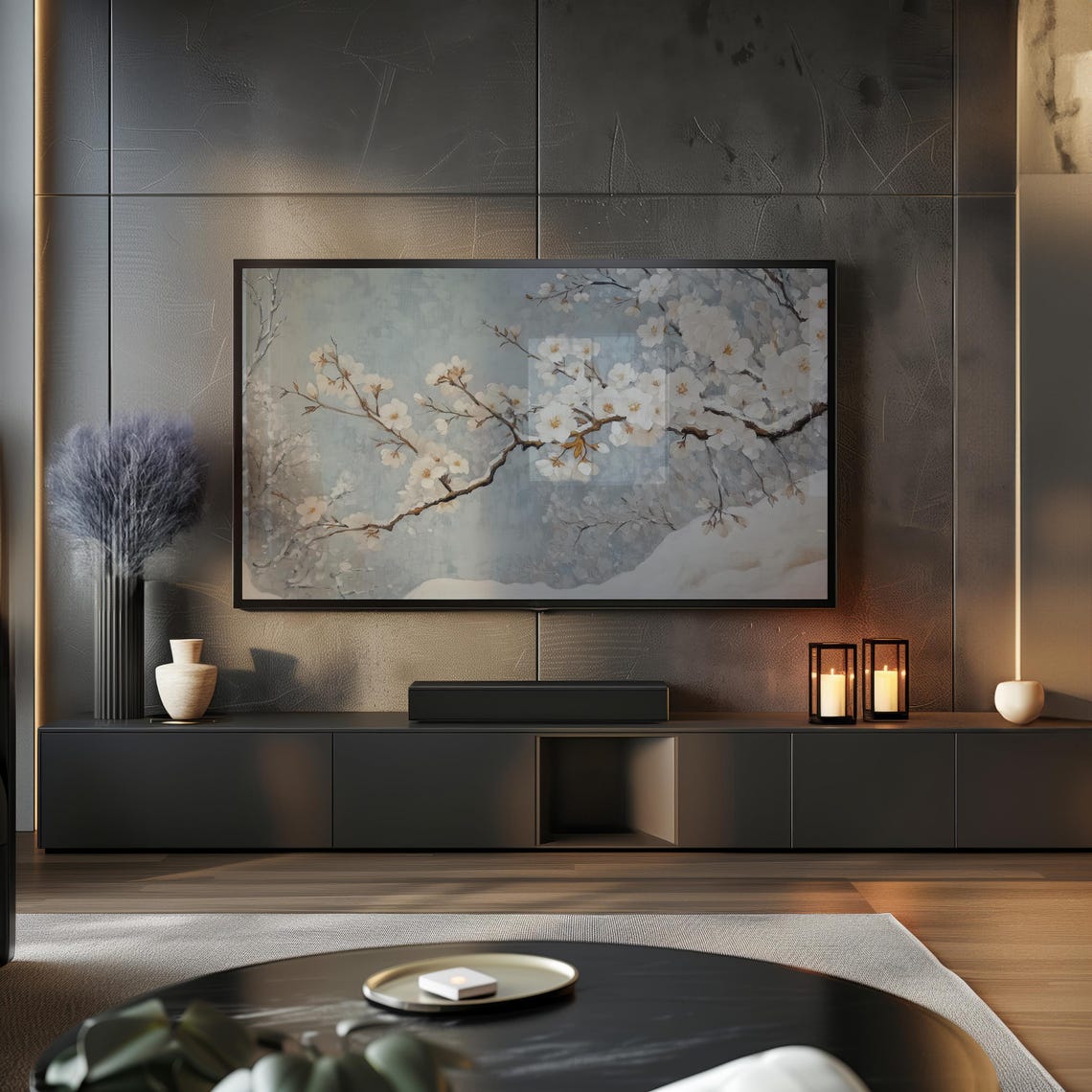 White Cherry Blossoms Snow Covered Branches Winter Floral Art Poster - Image 2