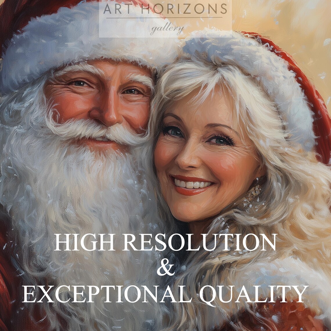 Mr And Mrs Claus Cozy Portrait Vintage Christmas Oil Painting Print - Image 3
