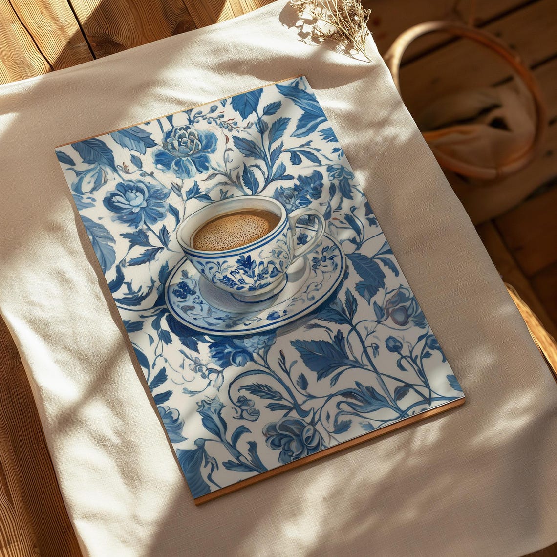 Blue And White Porcelain Coffee Cup On Floral China Pattern Art Poster - Image 4