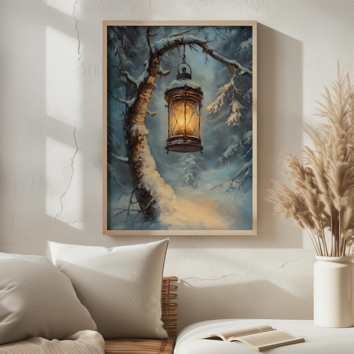 Snowy Christmas Lightning Wall Art City Christmas Village Art Print Snowy Park Oil Painting Christmas Decor Vintage Wall Art Print A101 - Image 2