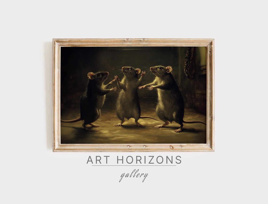 Antique Rats Oil Painting Print, Dark Academia Decor