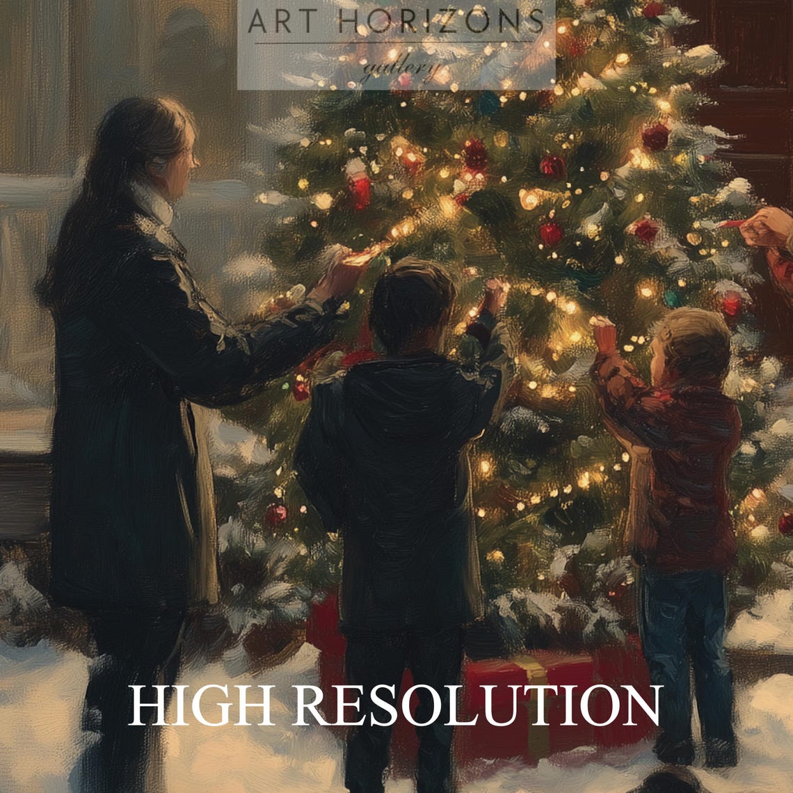 Vintage Christmas Wall Art Family Decorate Christmas Tree Christmas Oil Painting Living Room Wall Art Cottage Decor Art A114 - Image 3