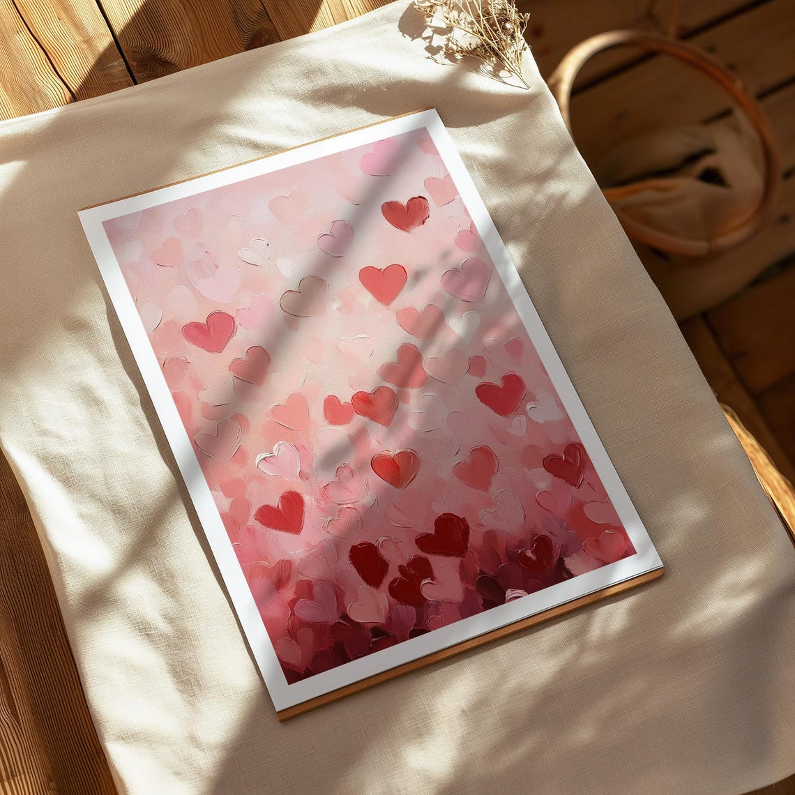 Abstract Red Pink Hearts Textured Valentines Day Oil Painting Poster - Image 2