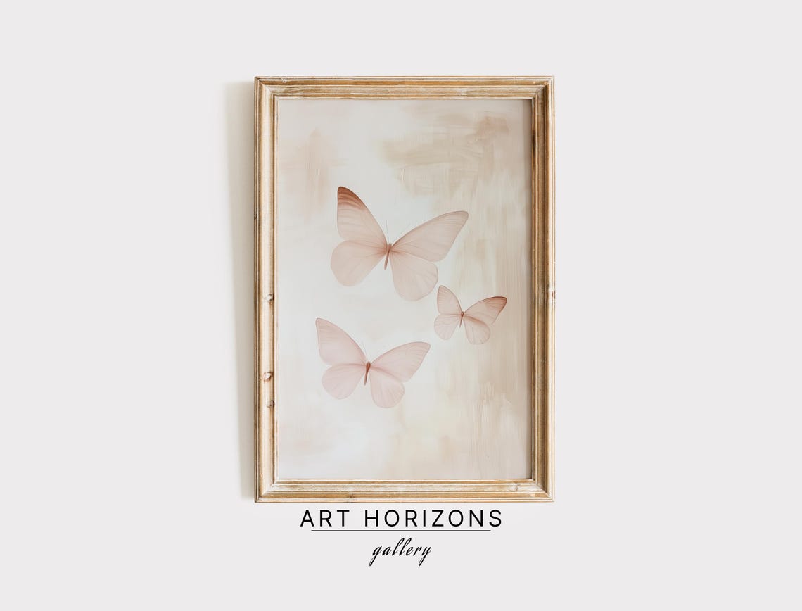Three Blush Butterflies On Cream Abstract Background Art Poster