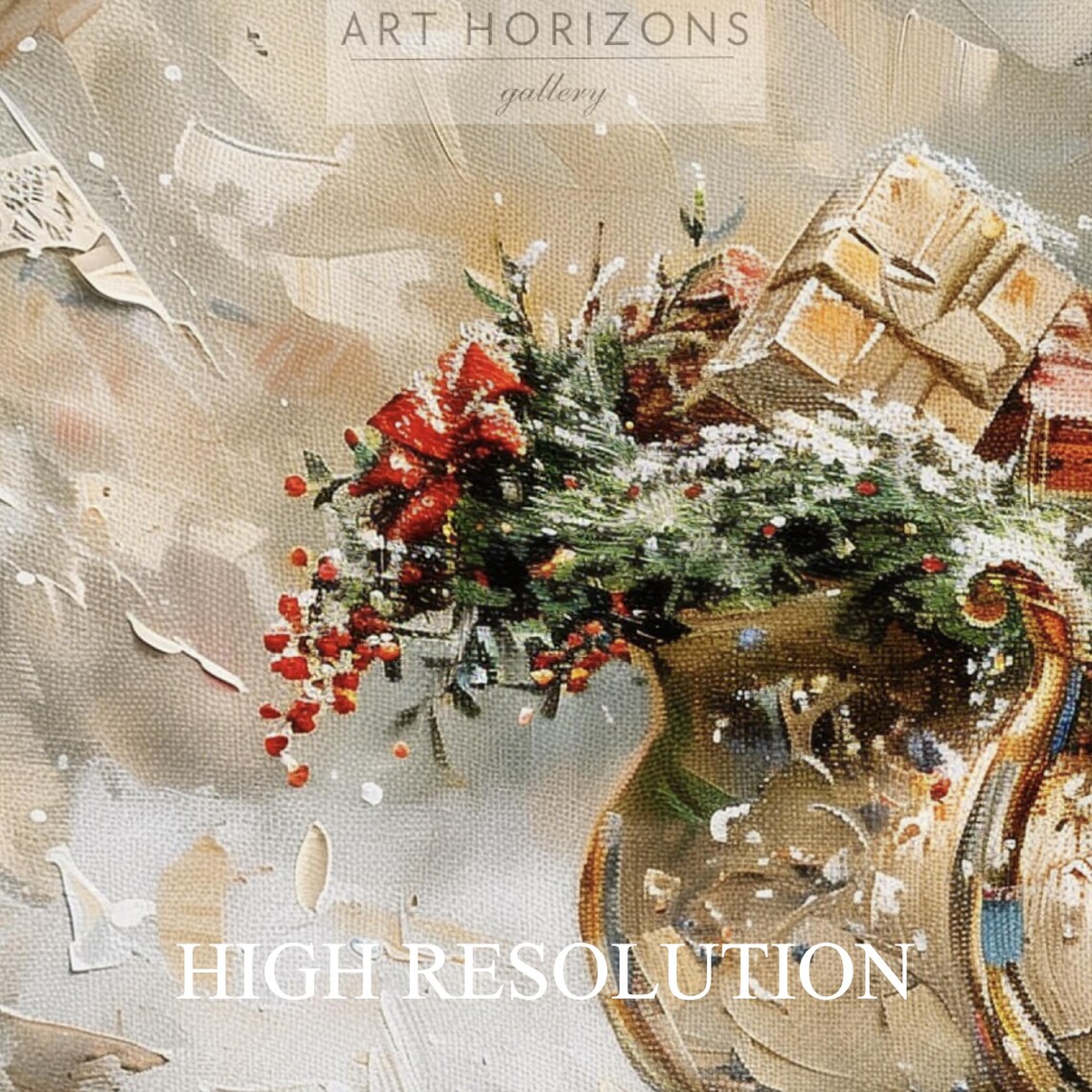 Golden Sleigh Full Of Gifts Snowy Forest Painterly Winter Print - Image 4