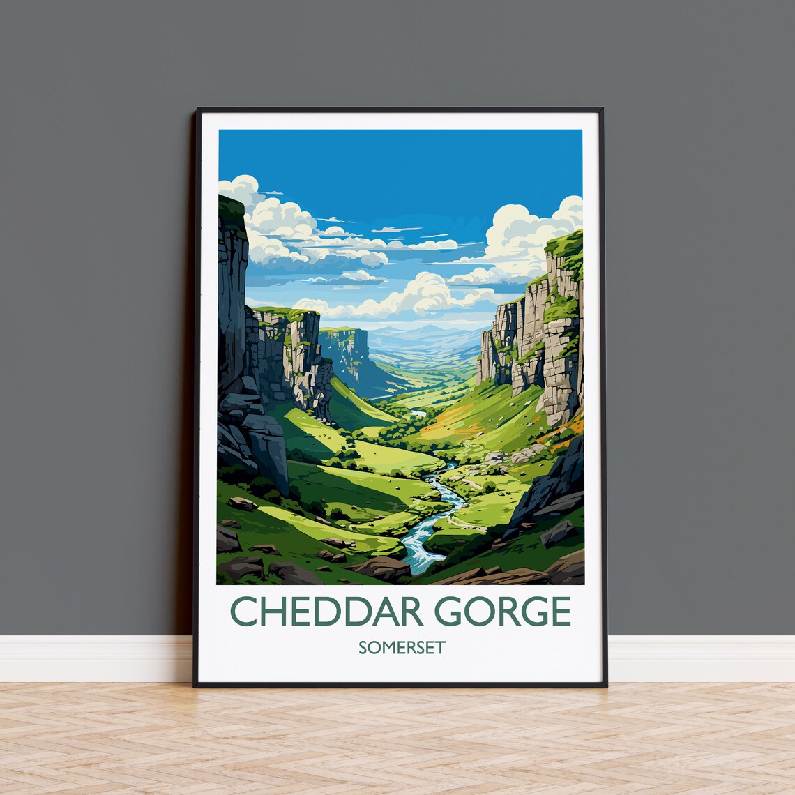 Cheddar Gorge Travel Poster, Somerset England