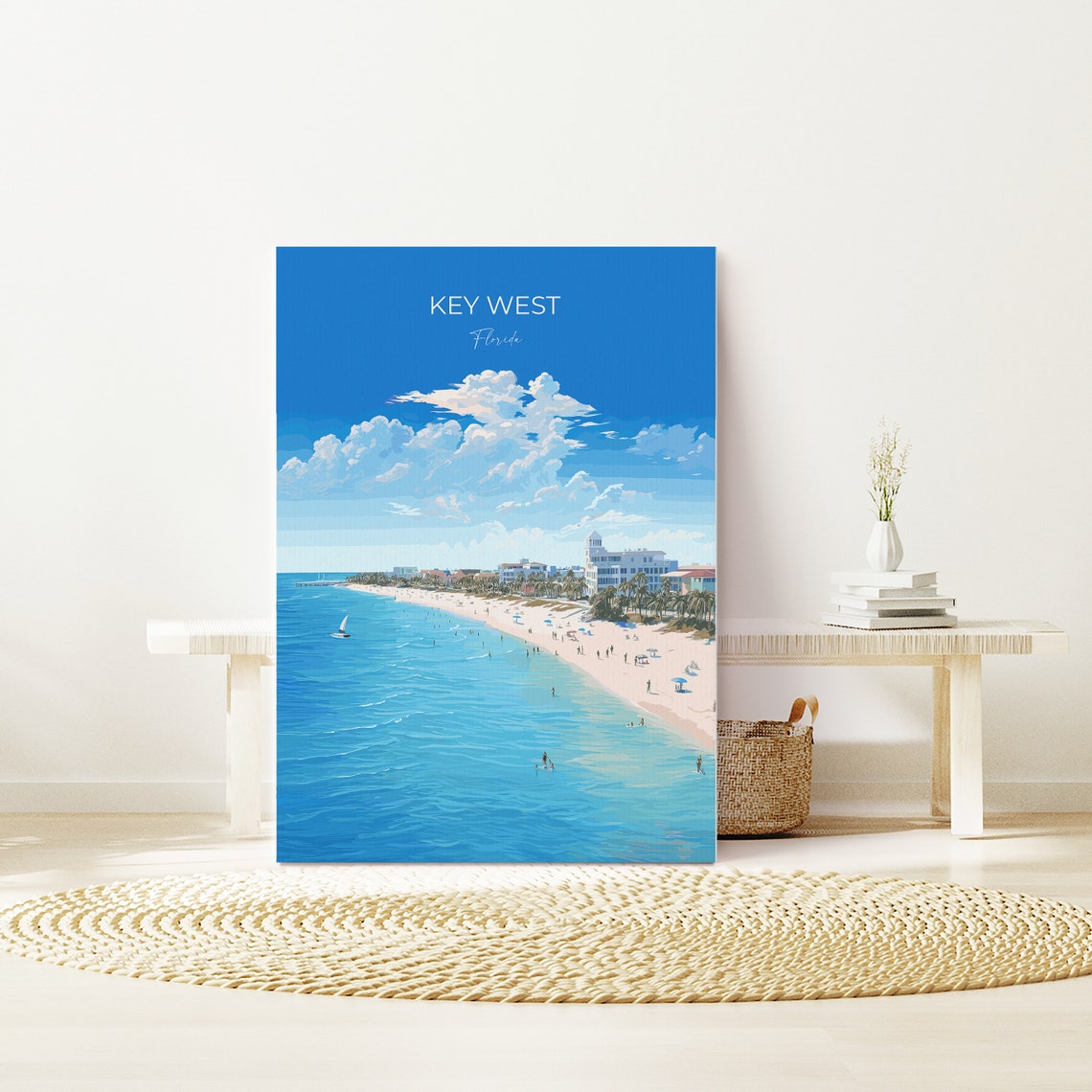 Sunlit Key West Florida White Sand Beach Tropical Coast Travel Poster - Image 3