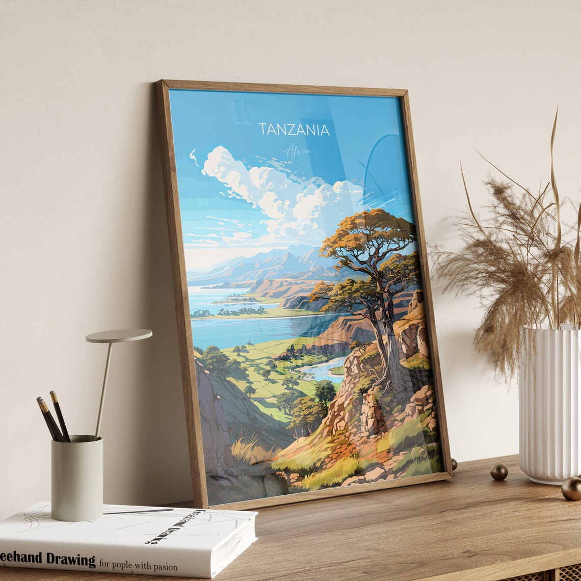 Tanzania Africa Lake Hills Green Valley Vintage Travel Poster - Image 2