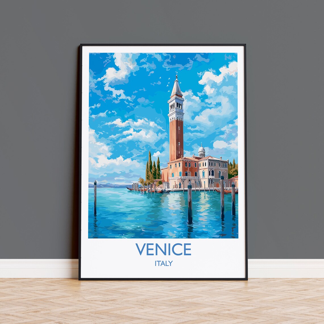 Venice Italy San Giorgio Bell Tower Lagoon Island Travel Poster