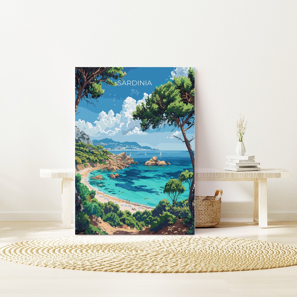 Sardinia Italy Pine Framed Turquoise Cove Sailboats Travel Poster - Image 2