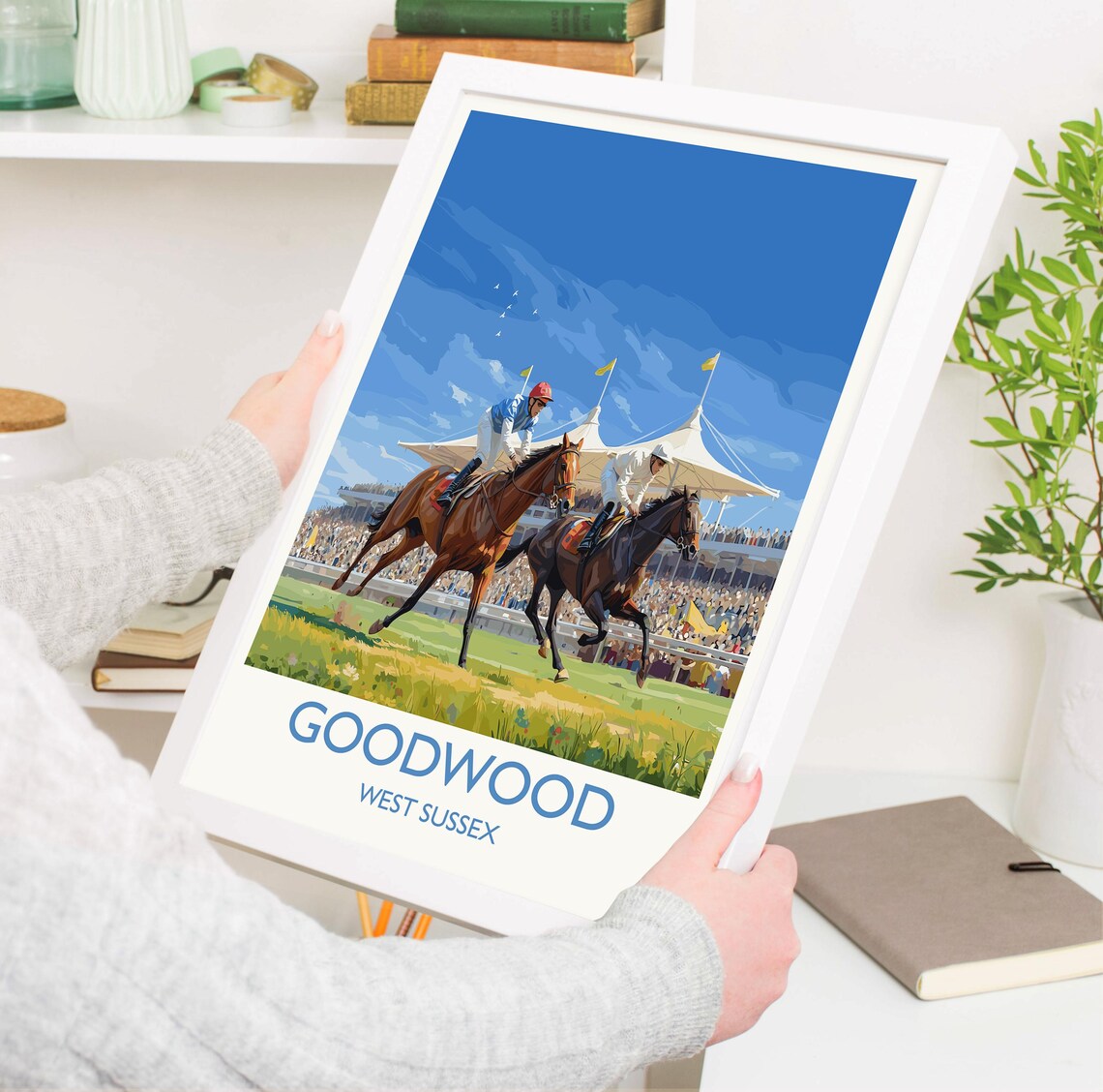 Goodwood Horse Race Grandstand Classic Blue Banner Art Poster - Image 3