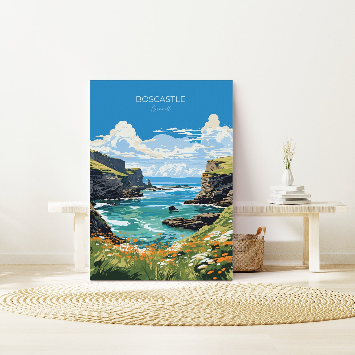 Boscastle Cornwall Rugged Cliffs Cove Wildflowers Travel Poster - Image 2