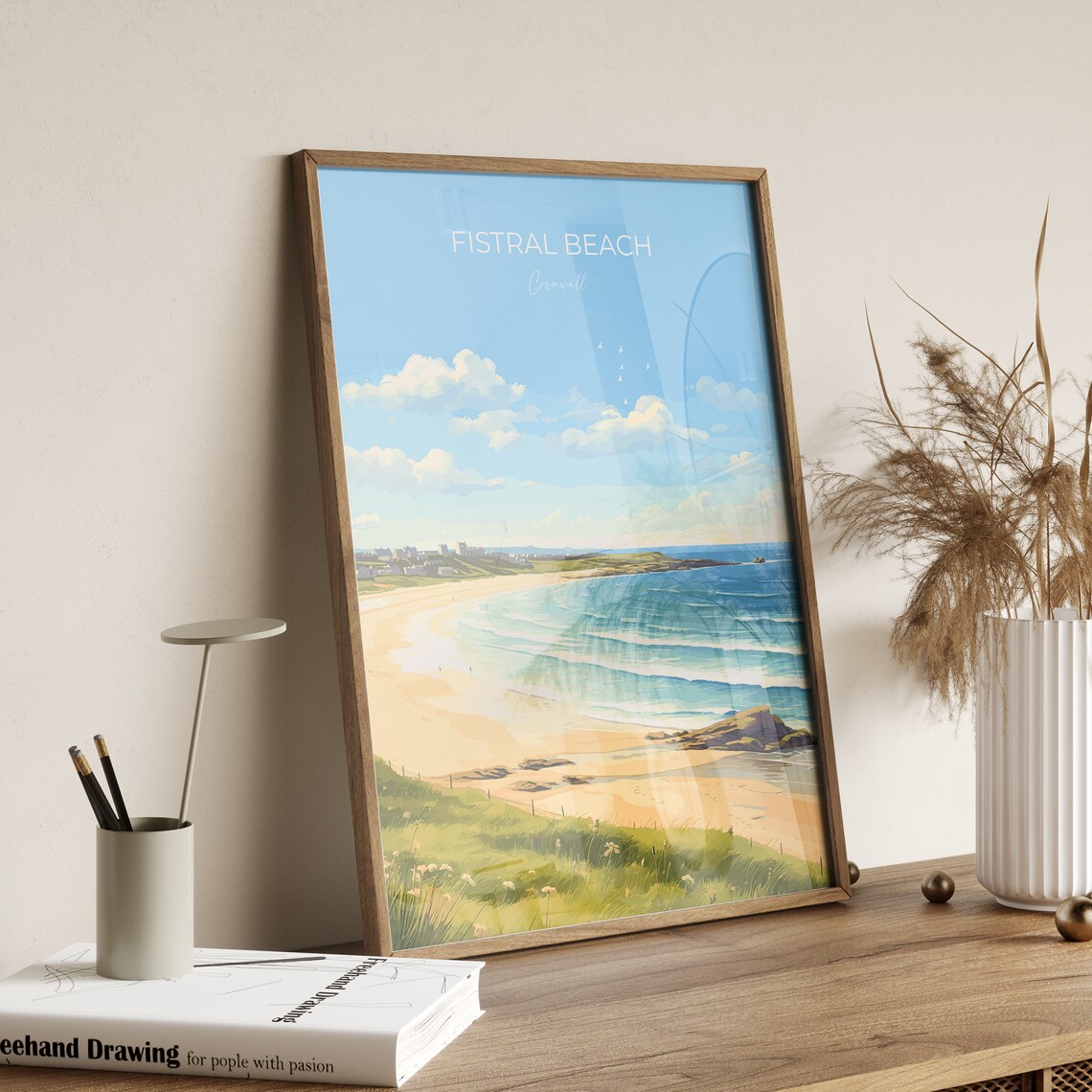 Fistral Beach Cornwall Blue Waves Beach Shore Scene Travel Poster - Image 2