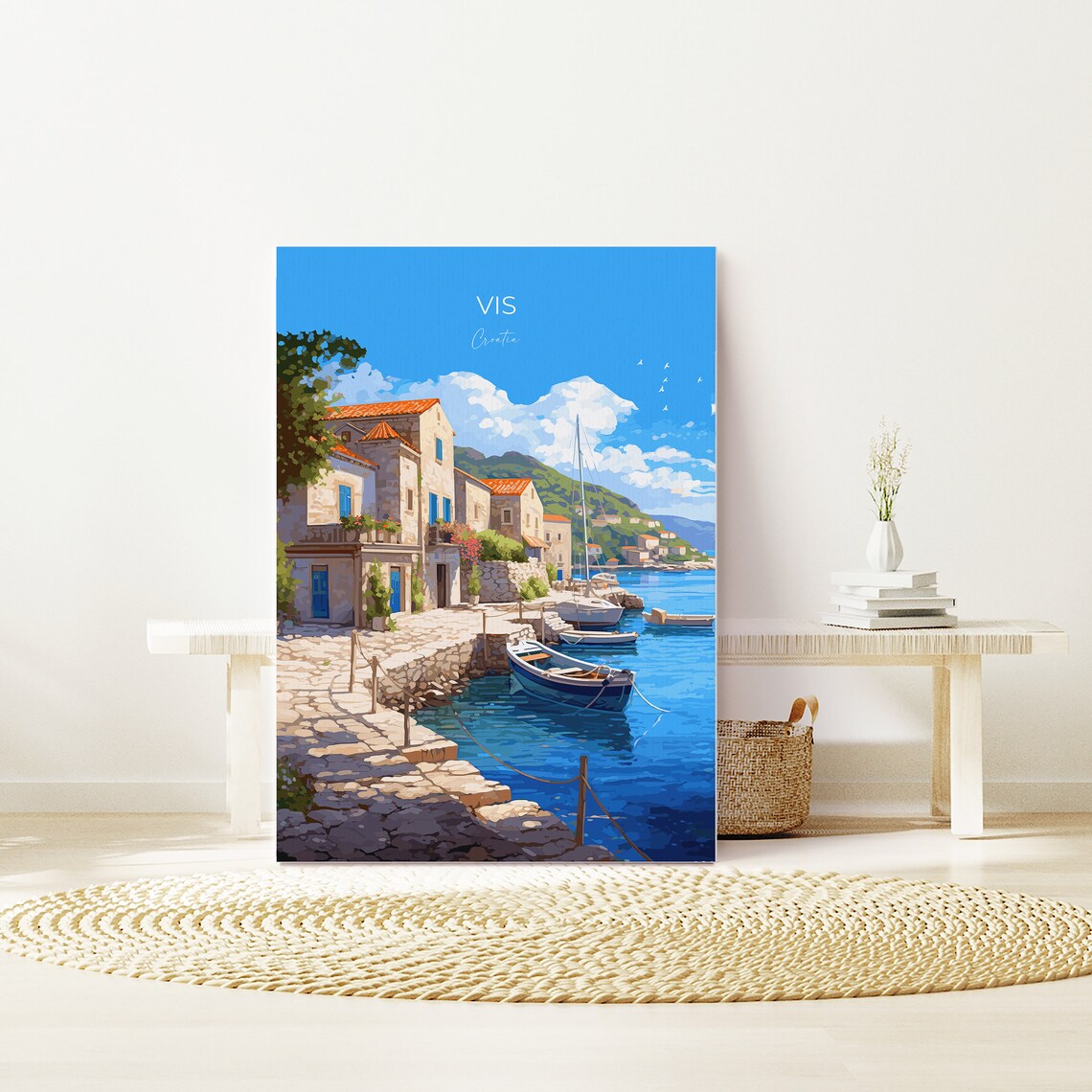 Vis Croatia Stone Harbor Fishing Boats Island Town View Poster - Image 3