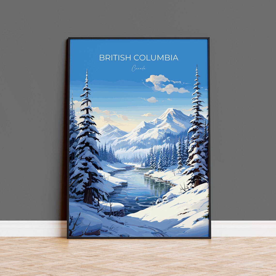 British Columbia Wall Art Travel Poster Travel Print Of British Columbia British Columbia Art Lovers Gift Canada Winter Art Travel Gift