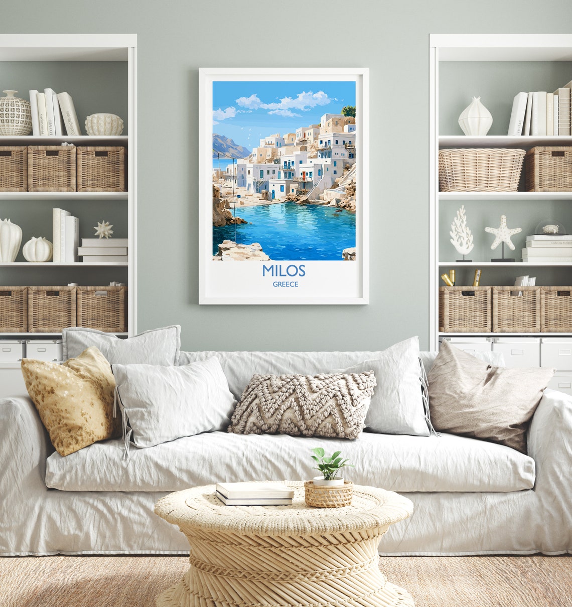 Milos Greece Whitewashed Seaside Village Blue Bay Travel Poster - Image 4