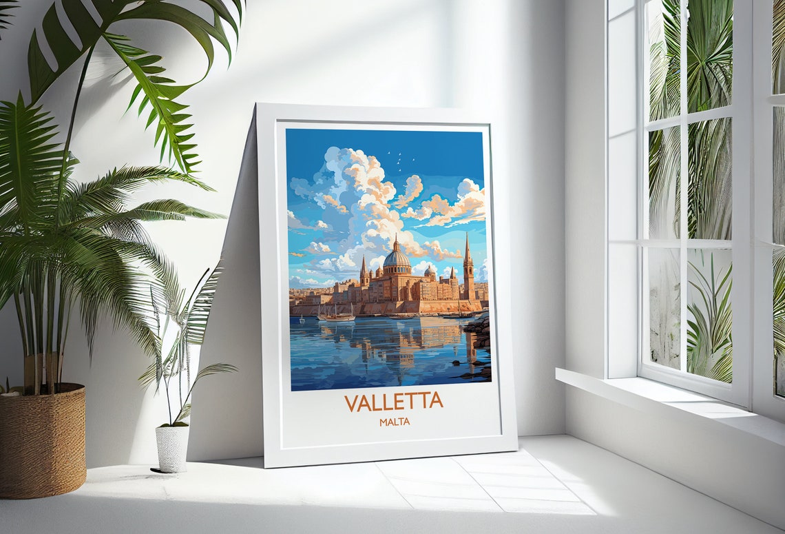 Valletta Malta Harbour Basilica Dome Waterfront Travel Poster - Image 3
