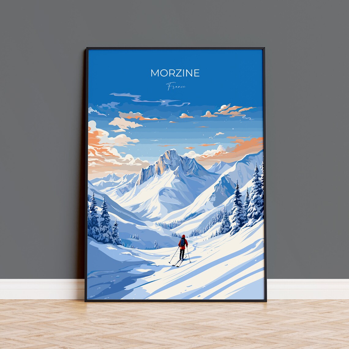 Morzine France Alpine Ski Resort Snowy Peaks Glowing Sunset Poster