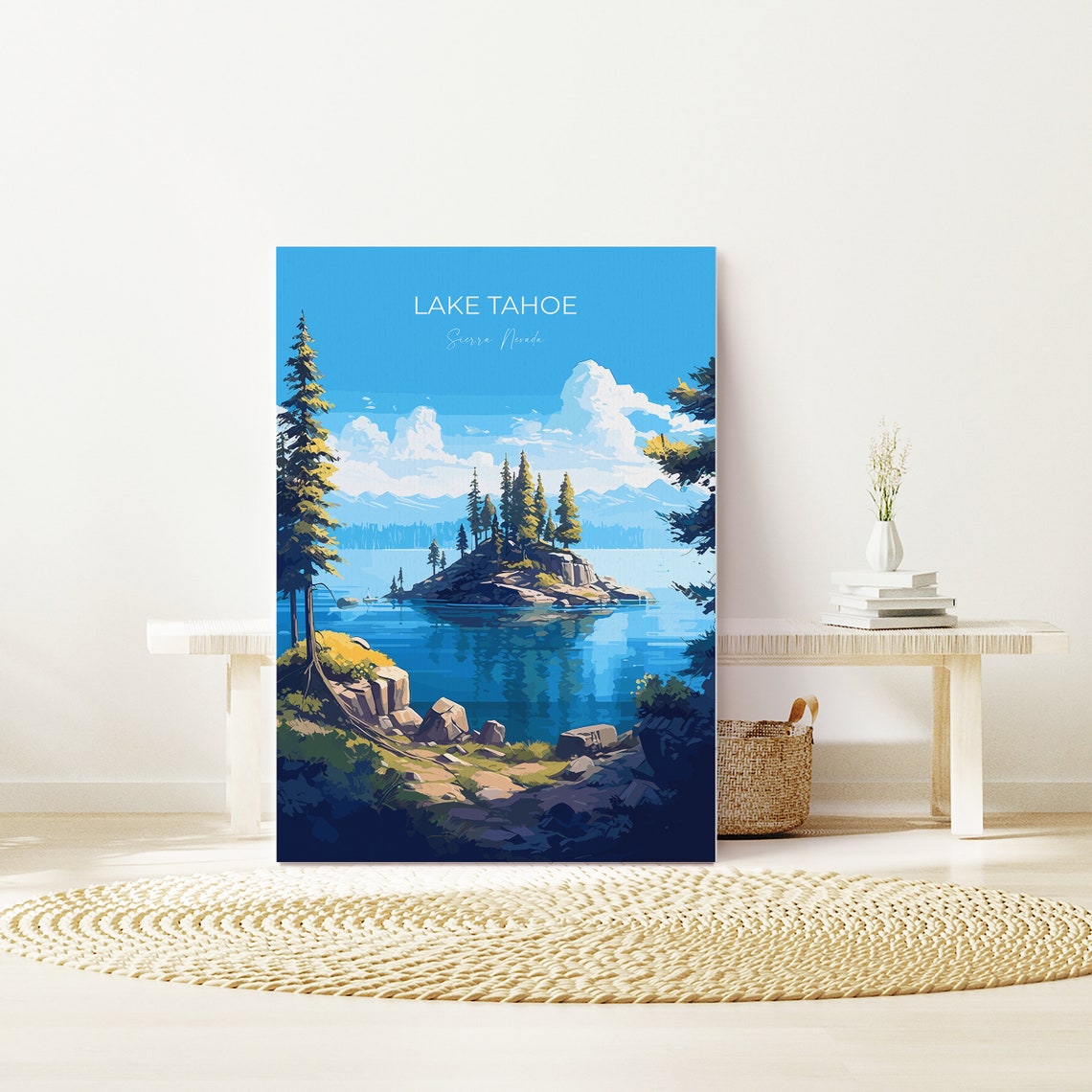 Lake Tahoe Print Travel Poster Of Lake Tahoe Sierra Nevada Art Lake Tahoe Gift Usa Travel Gift - Image 3