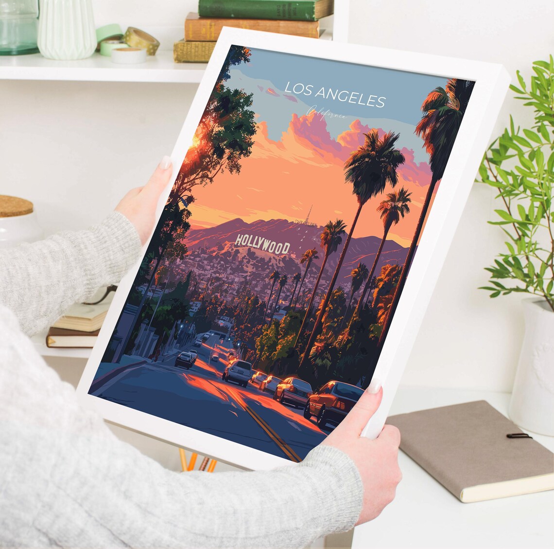 Los Angeles Hollywood Sign Sunset Hills View California Travel Poster - Image 3