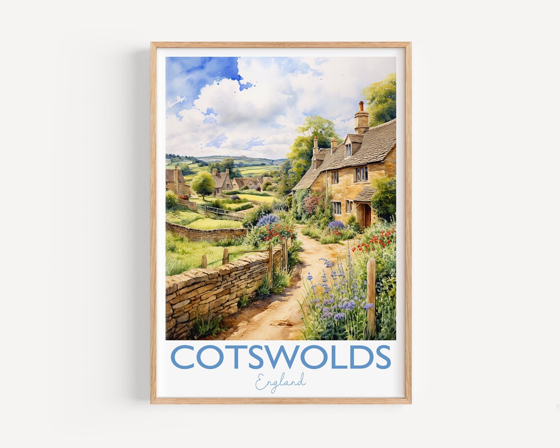 Cotswolds Travel Poster, England Watercolor Print