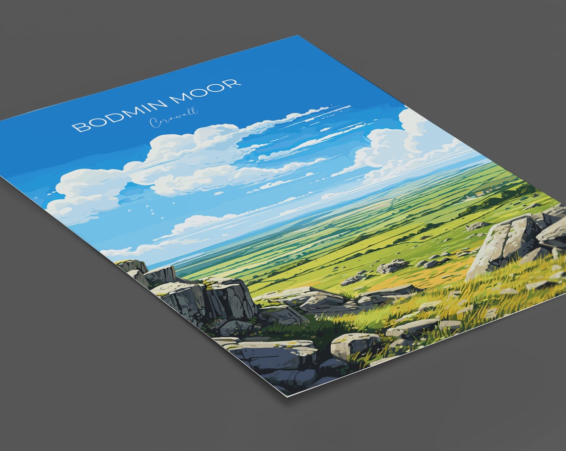 Bodmin Moor Cornwall Rock Outcrops Blue Sky Countryside Travel Print - Image 2