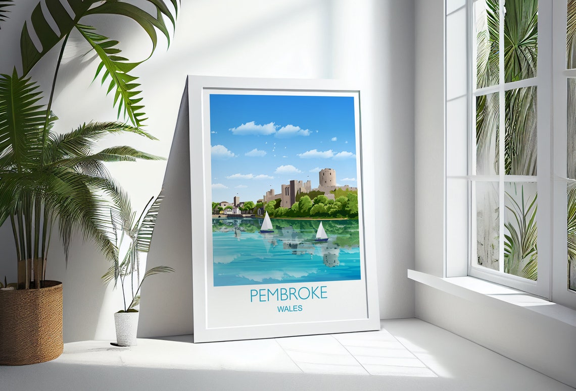 Pembroke Wales Castle River Sailboats Reflection Travel Poster Gift - Image 3