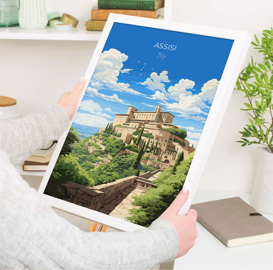 Assisi Italy Basilica Hill Town Cypress Path View Travel Poster - Image 5