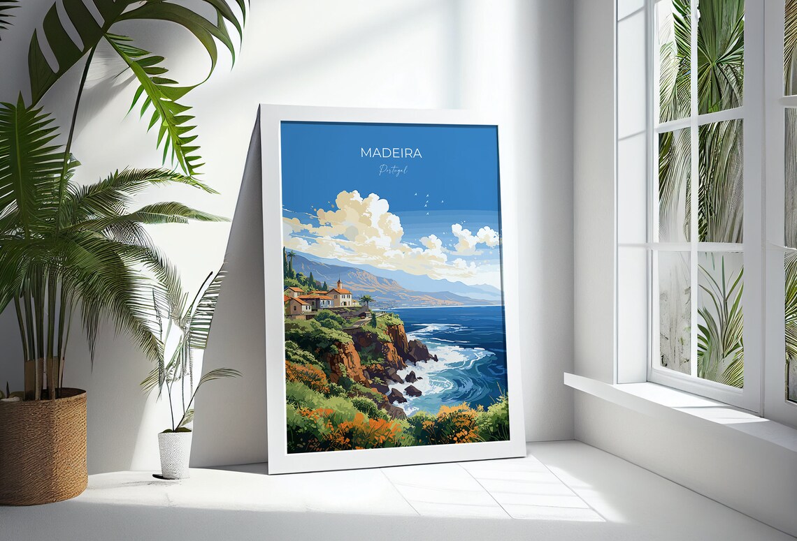 Madeira Portugal Dramatic Cliffs Village Seaside View Travel Poster - Image 3