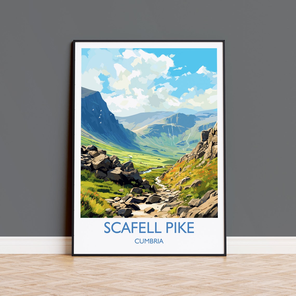 Scafell Pike Cumbria Scree Path Fell Valley Hiking Art Poster