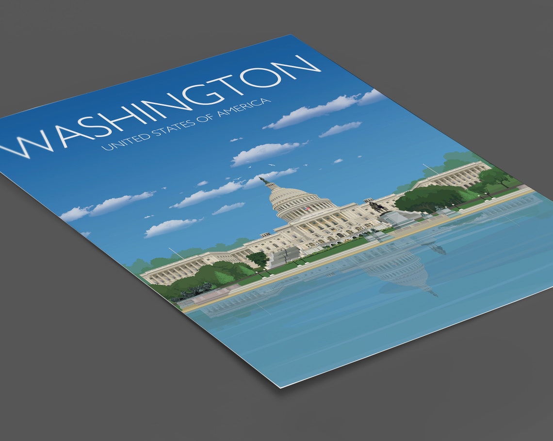 Washington DC US Capitol Reflecting Pool Landmark Travel Poster - Image 2